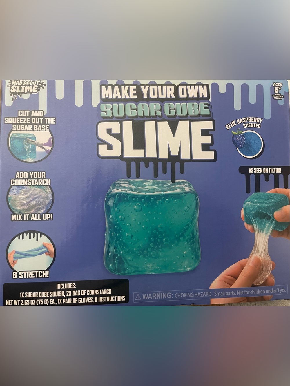 Make your own sugar cube slime blue raspberry scented